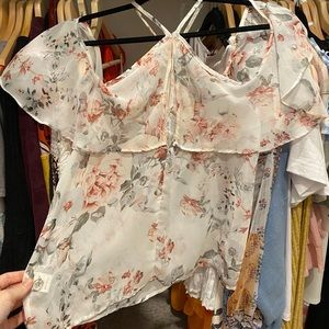 White floral top with criss cross front